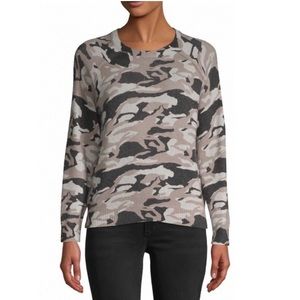 Monrow Gray Taupe Knit Camo Cashmere Lamb's Wool Blend Raglan Sleeve Sweater